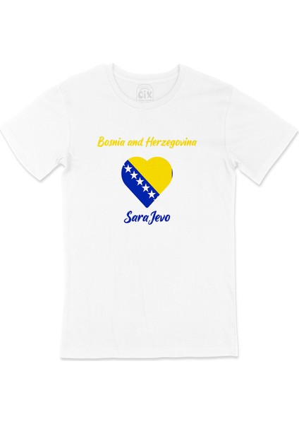 Saraybosna Bosna Hersek Bayraklı Kalpli Tişört