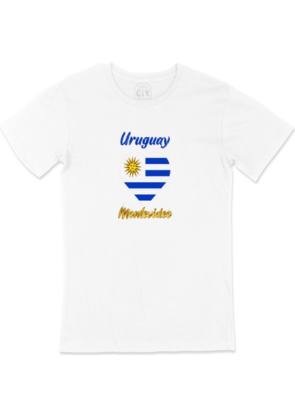 Montevideo Uruguay Bayraklı Kalpli Tişört