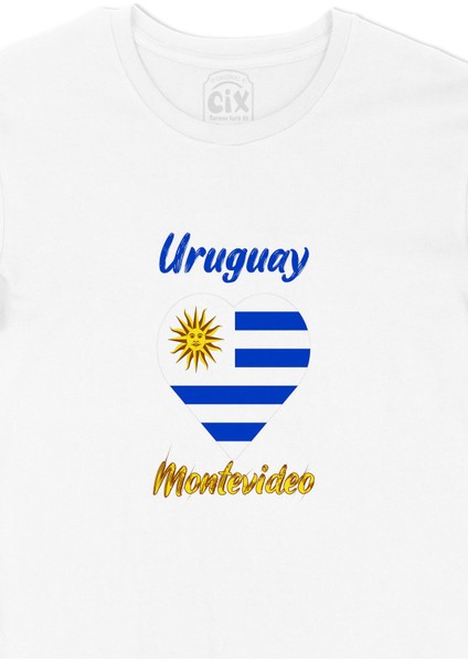 Montevideo Uruguay Bayraklı Kalpli Tişört fiyatları