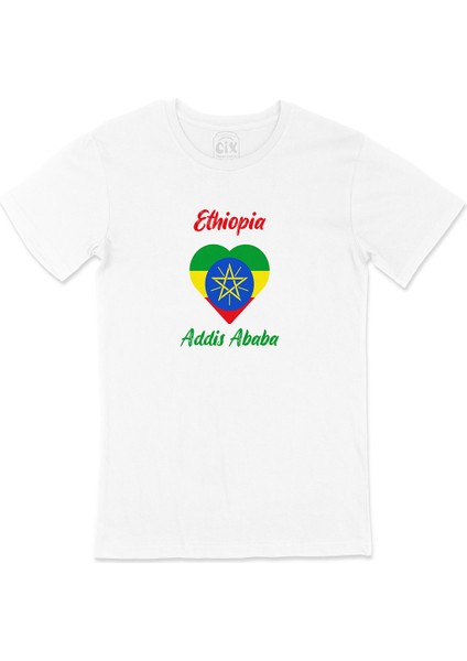 Addis Ababa Etiyopya Bayraklı Kalpli Tişört