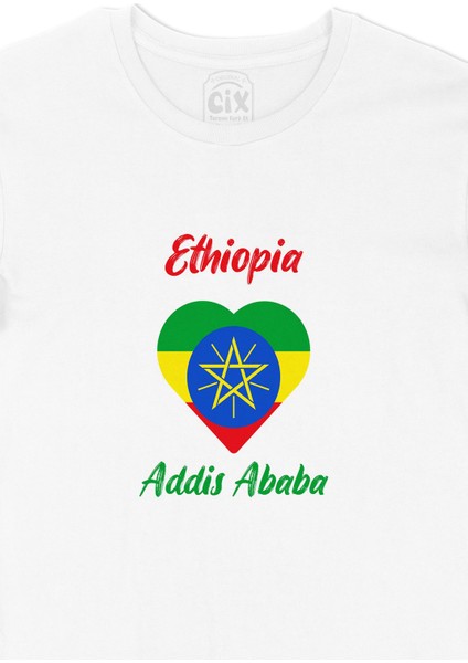 Addis Ababa Etiyopya Bayraklı Kalpli Tişört fiyatları