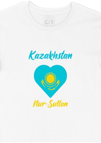 Nur Sultan Kazakistan Bayraklı Kalpli Tişört fiyatları