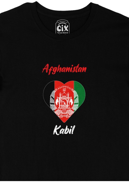 Kabil Afganistan Bayraklı Kalpli Siyah Tişört fiyatları