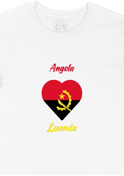 Luanda Angola Bayraklı Kalpli Tişört