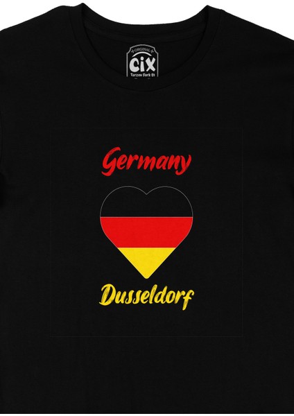 Dusseldorf Almanya Bayraklı Kalpli Siyah Tişört fiyatları