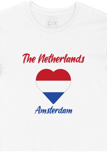 Amsterdam Hollanda Bayraklı Kalpli Tişört fiyatları