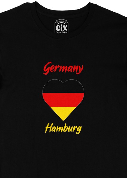 Hamburg Almanya Bayraklı Kalpli Siyah Tişört fiyatları