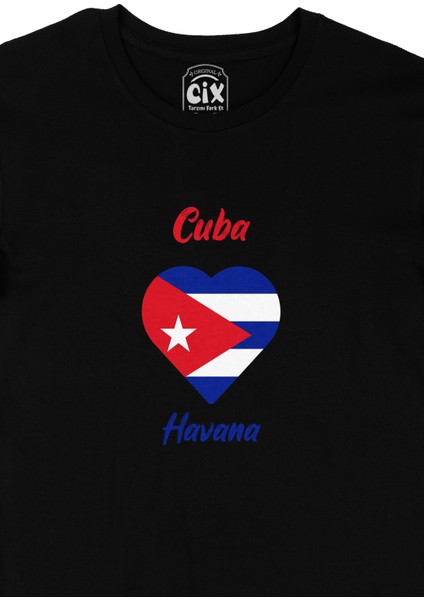 Havana Küba Bayraklı Kalpli Siyah Tişört fiyatları