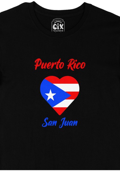 San Juan Porta Riko Bayraklı Kalpli Siyah Tişört fiyatları