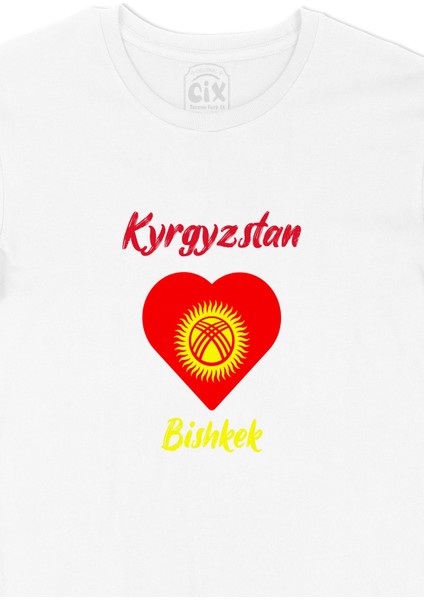 Bişkek Kırgızistan Bayraklı Kalpli Tişört