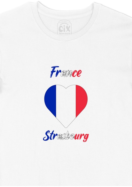 Strazburg Fransa Bayraklı Kalpli Tişört