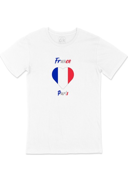 Paris Fransa Bayraklı Kalpli Tişört