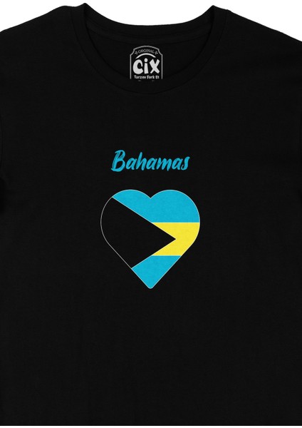 Bahamalar Bayraklı Kalpli Siyah Tişört fiyatları