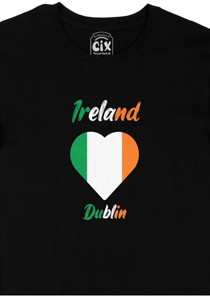 Dublin Irlanda Bayraklı Kalpli Siyah Tişört fiyatları