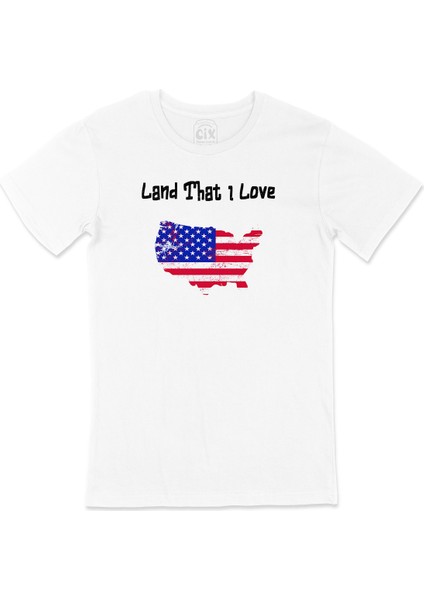 Land That I Love Usa Amerika Bayraklı Kalpli Tişört