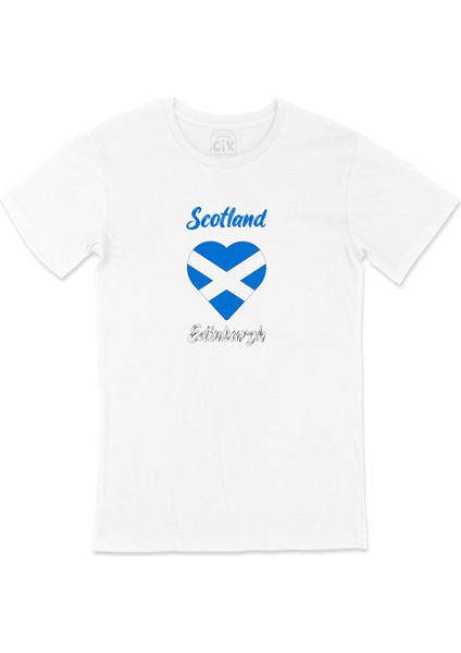 Edinburgh Iskoçya Bayraklı Kalpli Tişört