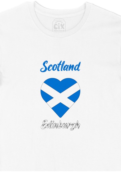 Edinburgh Iskoçya Bayraklı Kalpli Tişört