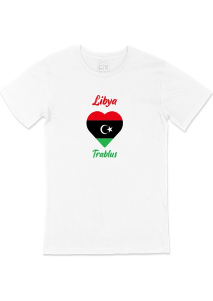 Trablus Libya Bayraklı Kalpli Tişört
