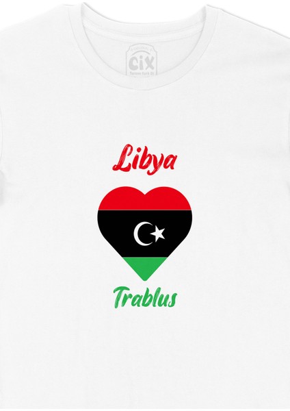 Trablus Libya Bayraklı Kalpli Tişört