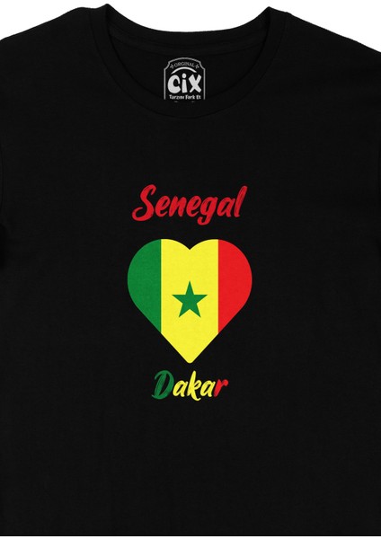Dakar Senegal Bayraklı Kalpli Siyah Tişört fiyatları