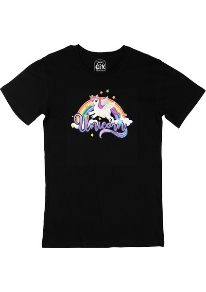 Unicorn Tasarımlı Siyah Tişört