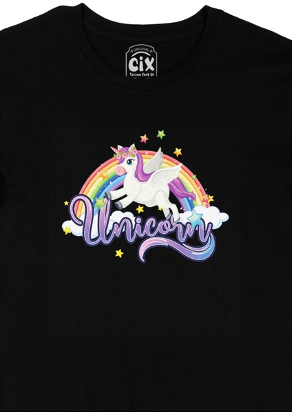 Unicorn Tasarımlı Siyah Tişört