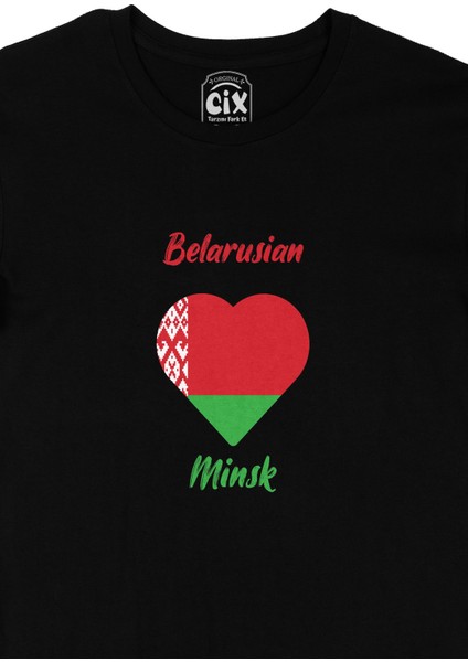 Minsk Belarus Bayraklı Kalpli Siyah Tişört fiyatları