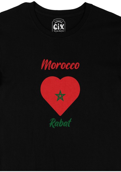 Rabat Fas Bayraklı Kalpli Siyah Tişört fiyatları