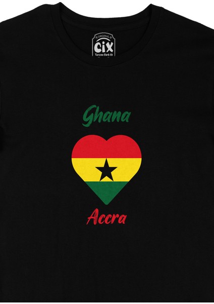 Accra Gana Bayraklı Kalpli Siyah Tişört fiyatları