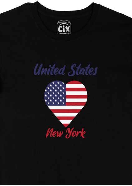 New York Amerika Bayraklı Kalpli Siyah Tişört fiyatları