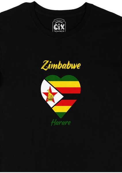 Harare Zimbabwe Bayraklı Kalpli Siyah Tişört fiyatları