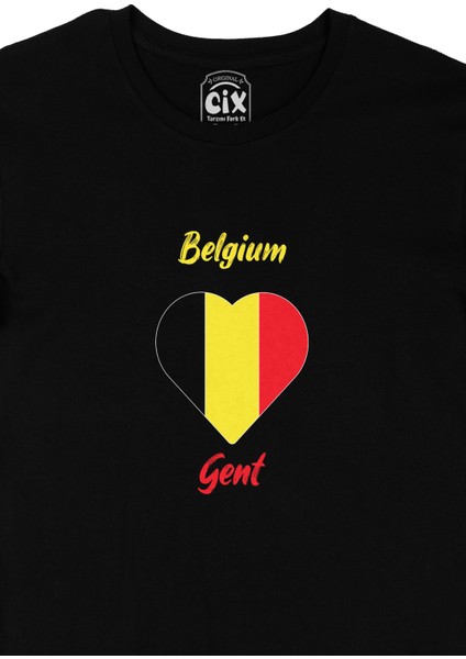 Gent Belçika Bayraklı Kalpli Siyah Tişört fiyatları