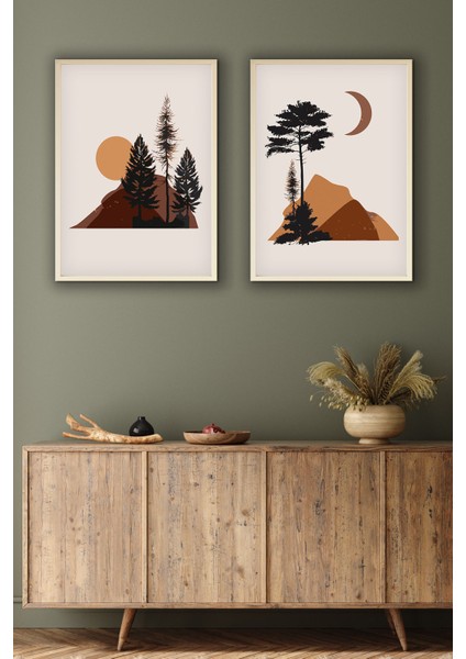 Ahşap Çerçeveli 2'li Minimalist Tablo