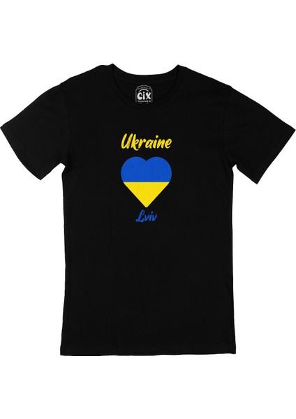 Lviv Ukrayna Bayraklı Kalpli Siyah Tişört