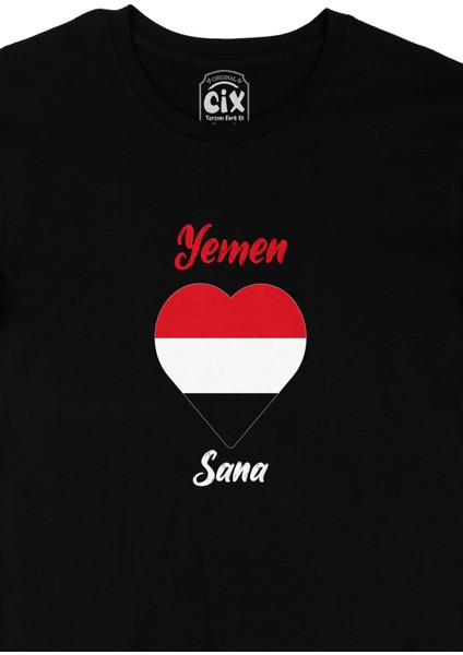 Sana Yemen Bayraklı Kalpli Siyah Tişört fiyatları