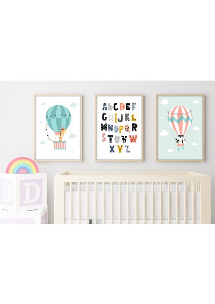 Ahşap Çerçeveli Çocuk Odası Tablo Set