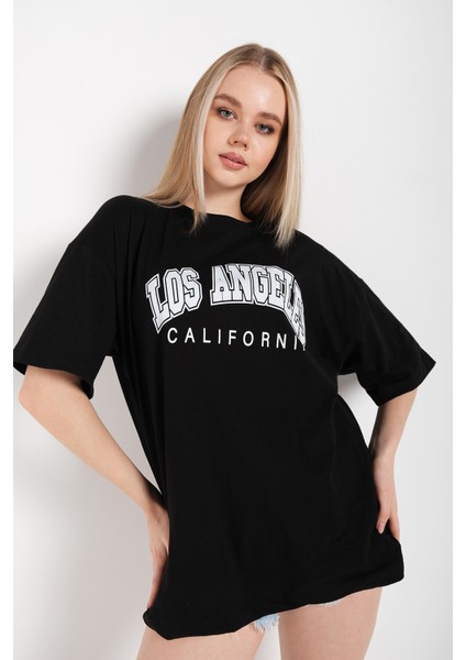 Kadın Los Angeles California Baskılı Oversize T-Shirt modelleri