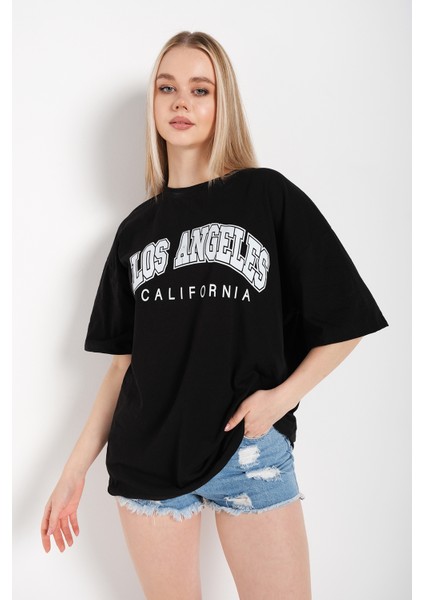 Kadın Los Angeles California Baskılı Oversize T-Shirt