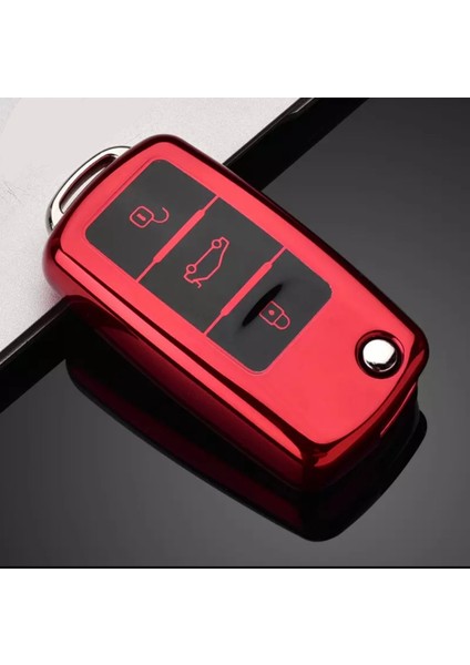 Golf 6 Parlak Sustalı Anahtar Kılıfı A+ Kalite Kırmızı