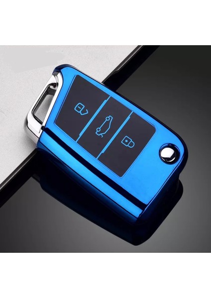 Vw Golf 7 Parlak Anahtar Kılıfı Mavi Renk