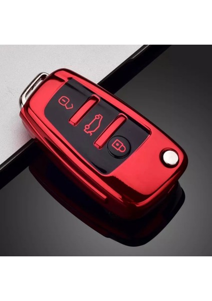 Audi A1 Anahtar Kılıfı Lüx Parlak Kırmızı Renkli