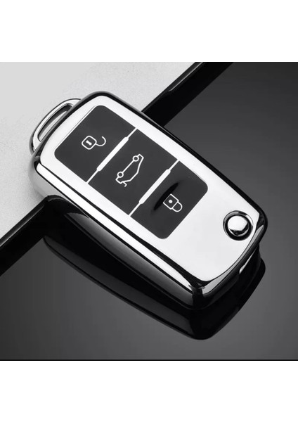 Jetta Mk5 Parlak Sustalı Anahtar Kılıfı A+ Kalite Gri