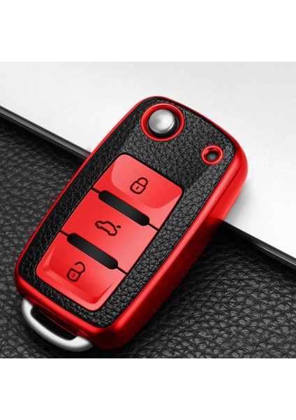Skoda Fabia Süperlüx Sustalı Anahtar Kılıfı A+ Kalite Kırmızı