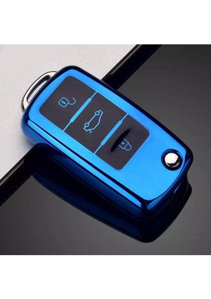 Skoda Superb 2009-2014 Parlak Sustalı Anahtar Kılıfı A+Kalite Mavi