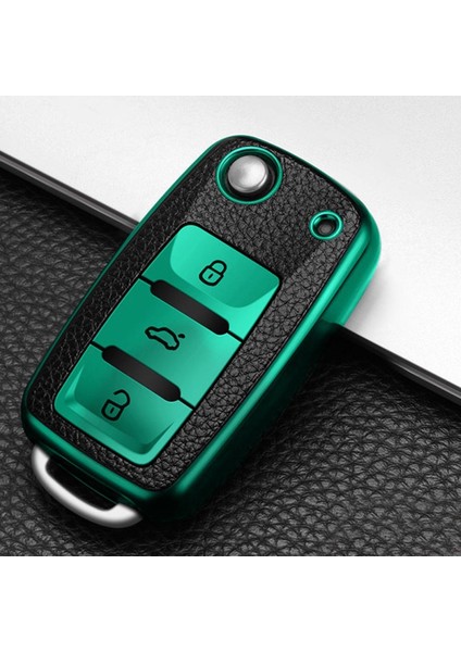 Skoda Fabia Süperlüx Sustalı Anahtar Kılıfı A+ Kalite Yeşil