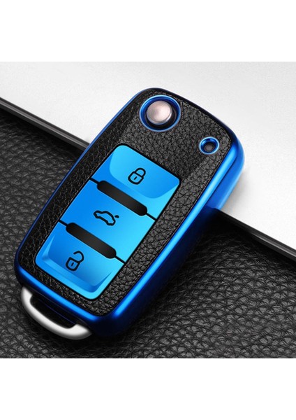 Eos Süperlüx Sustalı Anahtar Kılıfı A+ Kalite Mavi