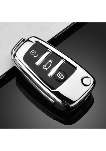 Audi A4 B7 Anahtar Kılıfı Lüx Parlak Gümüş Renkli