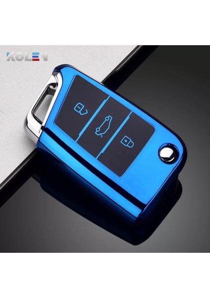 Seat Leon Mk3.5 Parlak Anahtar Kılıfı Mavi Renk