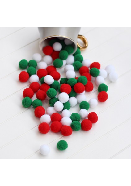 Renkli Yılbaşı Peluş Ponpon 100 Adet 2 cm Çapında