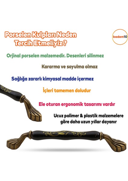 Faviera Lüks Porselen Mobilya Çekmece Dolap Kapak Kulpu Kulbu 160 mm Siyah Antik Sarı fiyatları